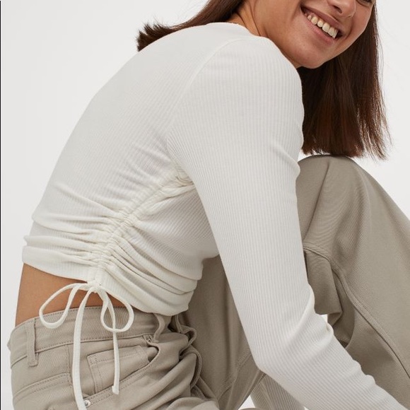 H&M White Drawstring Longsleeve Top - Picture 4 of 5